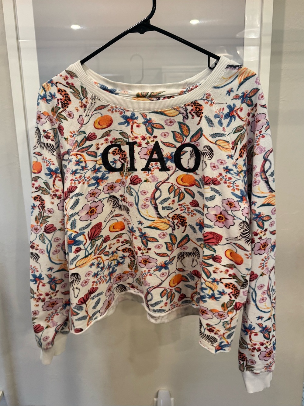 Anthropologie White Floral & Fruit 'CIAO' Sweatshirt